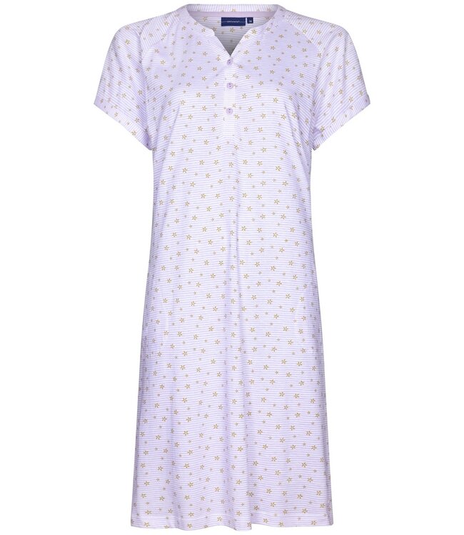 Pastunette ladies short sleeve cotton nightdress with pockets 'flowery lilac stripes'