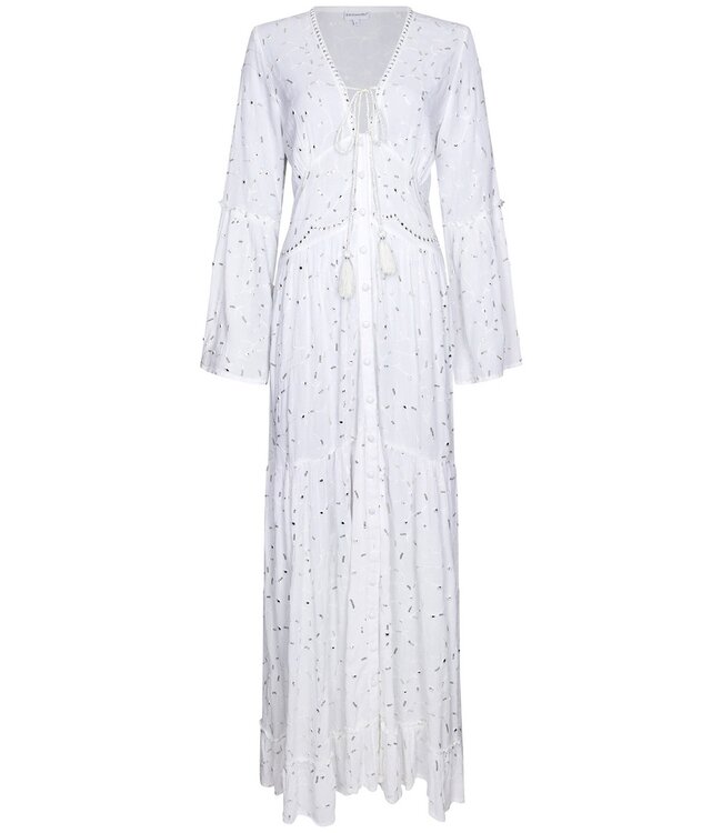 Pastunette Beach ladies extra long full button beach dress with flared sleeves 'cute frills'