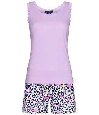 Rebelle ladies organic cotton lilac shorty set with rib vest 'hidden chic flower'