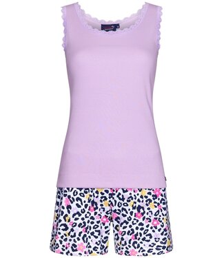 Rebelle lila dames shortama set van biologisch katoen met rib top 'hidden chic flower'