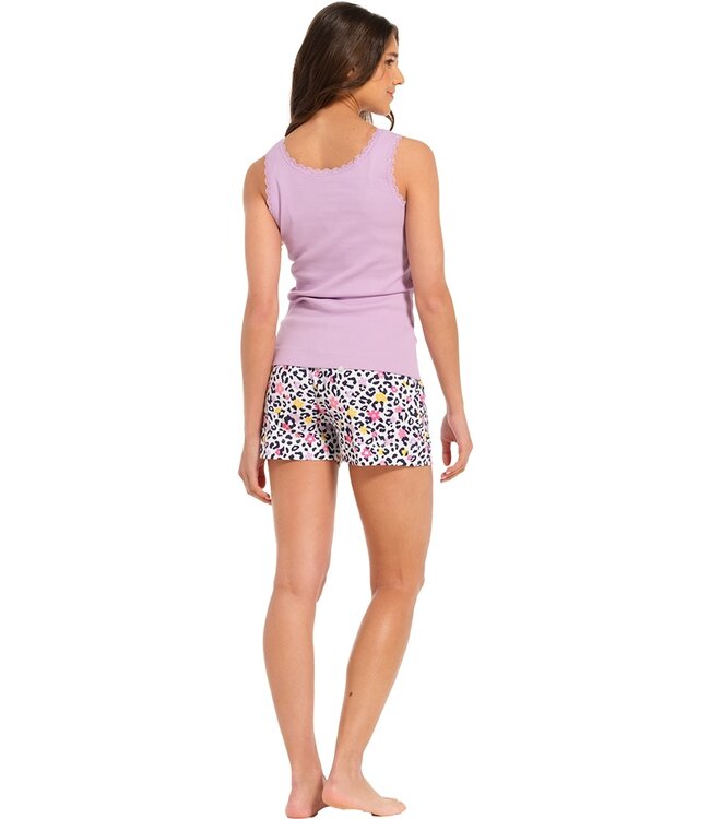 lila dames shortama set van biologisch katoen met rib top 'hidden chic flower'