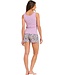 ladies organic cotton lilac shorty set with rib vest 'hidden chic flower'