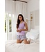 ladies organic cotton lilac shorty set with rib vest 'hidden chic flower'