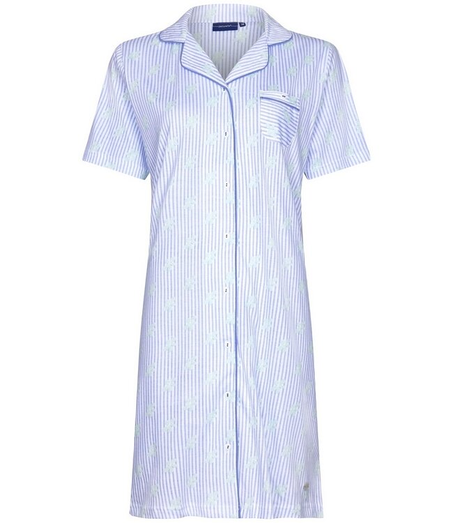 Pastunette ladies short sleeve organic cotton nightdress with buttons 'flowery stripes'