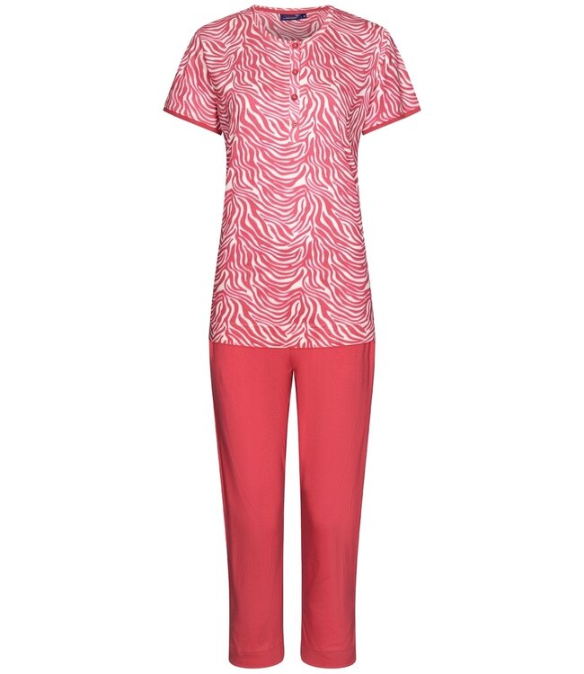 ladies short sleeve cotton single jersey 3/4 pyjama set with buttons 'just wild'