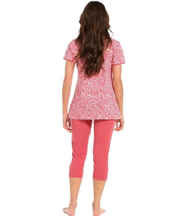 ladies short sleeve cotton single jersey 3/4 pyjama set with buttons 'just wild'