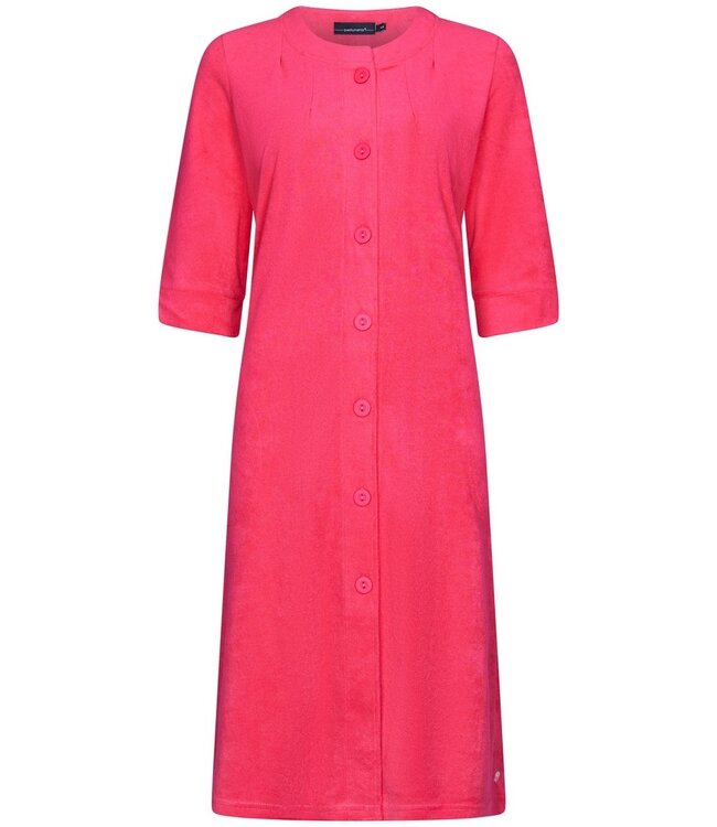 ladies pink full button 3/4 sleeve summer cotton-terry morninggown