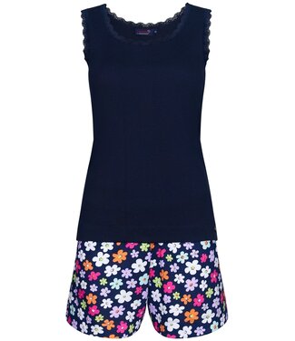 Rebelle biogisch katoenen shortama set voor dames met mouwloze rib top 'forever flowers'