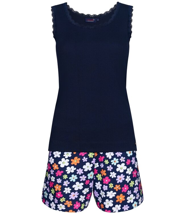 ladies organic cotton shorty set with rib vest 'forever flowers'