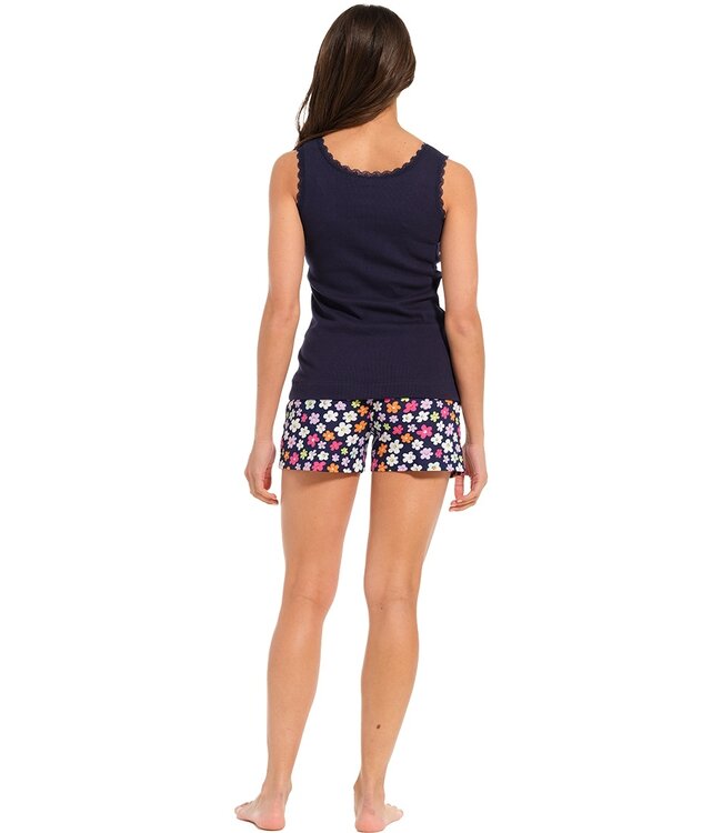 ladies organic cotton shorty set with rib vest 'forever flowers'