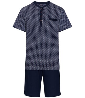 Pastunette for Men mens short sleeve cotton shorty set with buttons 'groovy geometric'