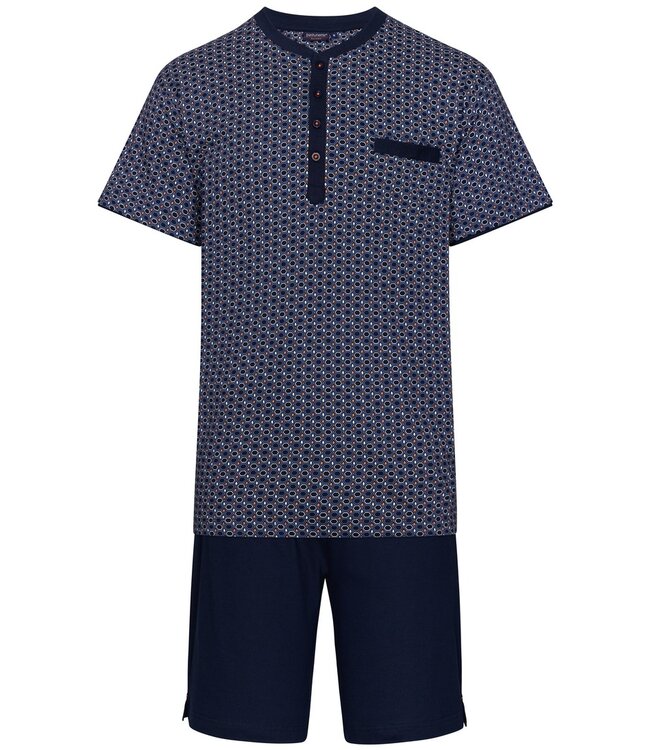 Pastunette for Men mens short sleeve cotton shorty set with buttons 'groovy geometric'