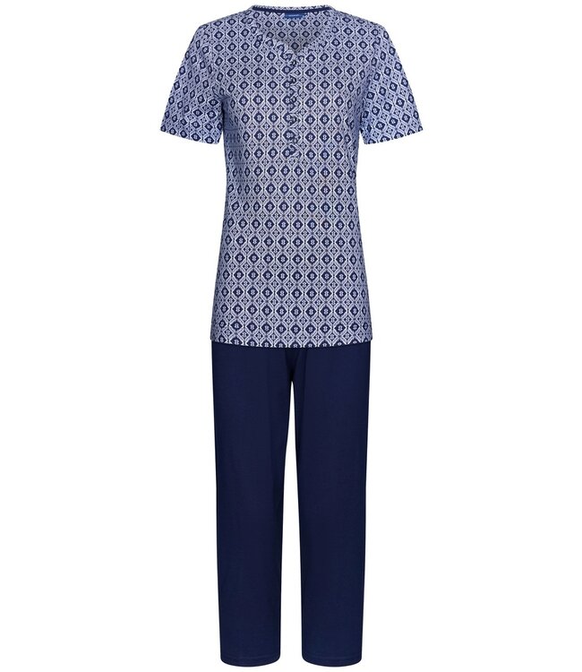 Pastunette ladies short sleeve cotton 3/4 pyjama set with buttons 'vintage diamond'