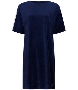 Rebelle midnight blue short sleeve velvet lounge nightdress with pockets 'chic sporty stripe'