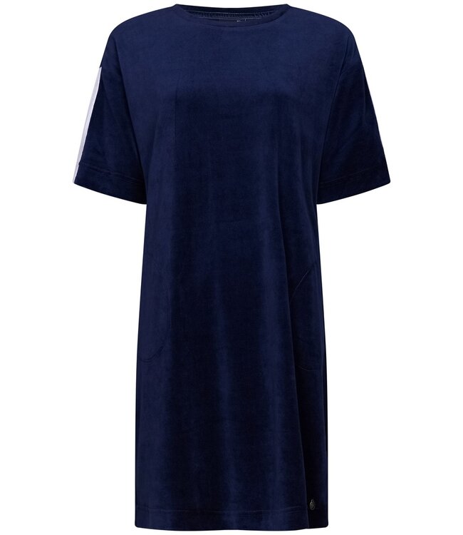 Rebelle midnight blue short sleeve velvet lounge nightdress with pockets 'chic sporty stripe'