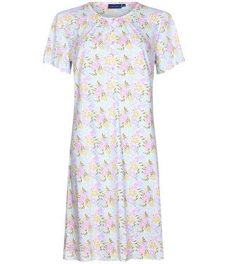 Pastunette ladies short sleeve organic cotton nightdress with buttons 'blossoms yellow'