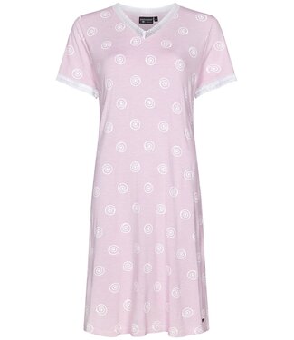 Pastunette Deluxe dames nachthemd met v-hals en korte mouwen 'pretty pink & lace'