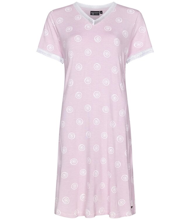 Pastunette Deluxe dames nachthemd met v-hals en korte mouwen 'pretty pink & lace'