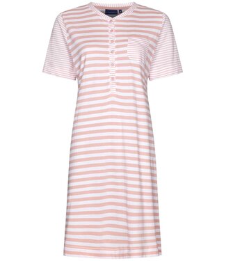 Pastunette ladies short sleeved striped cotton nightdress with buttons 'stripey pink'