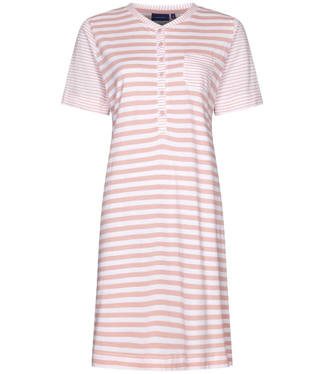 Pastunette ladies short sleeved striped cotton nightdress with buttons 'stripey pink'