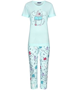 Rebelle short sleeve cotton single jersey summer 3/4 pyjama set 'sweet scoop ice-cream'