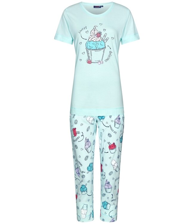 Rebelle short sleeve cotton single jersey summer 3/4 pyjama set 'sweet scoop ice-cream'