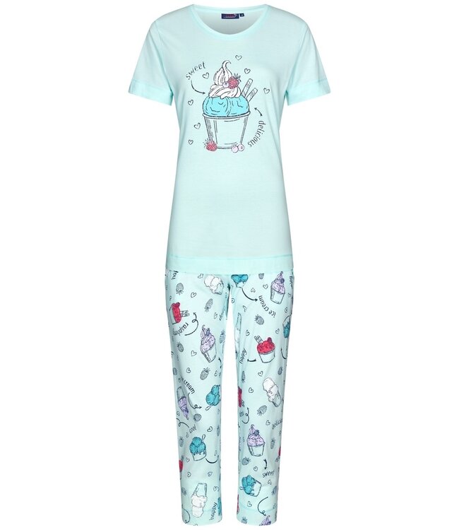 short sleeve cotton single jersey summer 3/4 pyjama set 'sweet scoop ice-cream'
