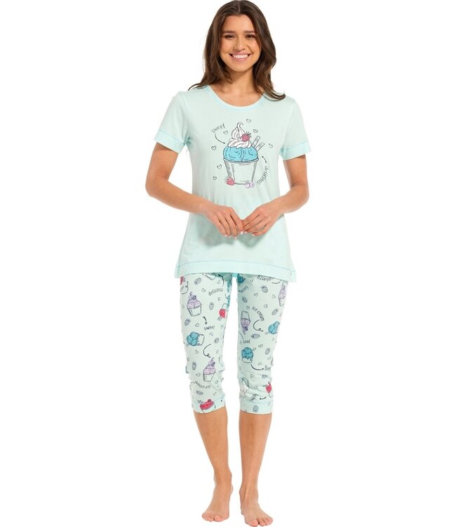 short sleeve cotton single jersey summer 3/4 pyjama set 'sweet scoop ice-cream'