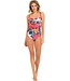 lichtrood damesbadpak met soft cups en bloemen 'paradise beach'