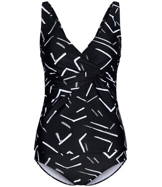 Pastunette Beach black soft cup tankini set with adjustable straps 'monochrome dashes'