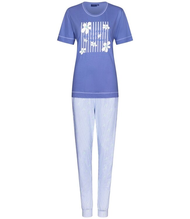 ladies short sleeve organic cotton pyjama set with cuffs 'flowery stripes'