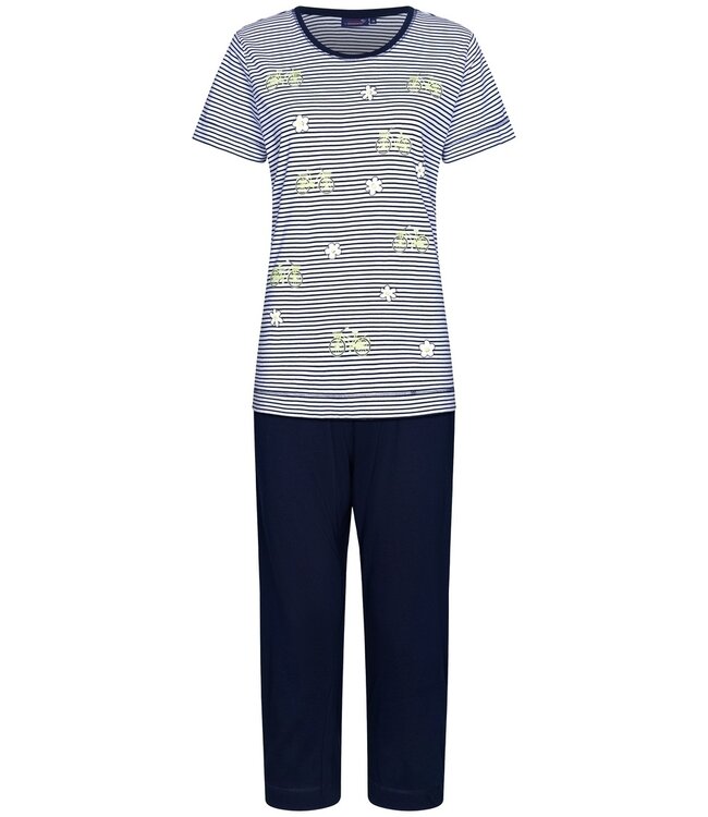 ladies stripey short sleeve  cotton single jersey pyjama set 'bicycle flowers'