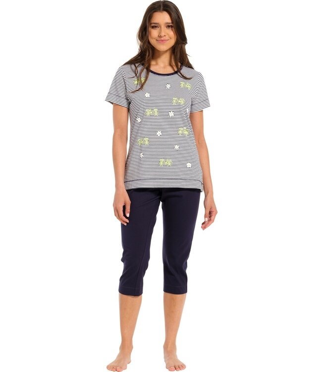 ladies stripey short sleeve  cotton single jersey pyjama set 'bicycle flowers'