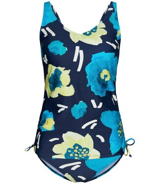 Pastunette Beach blauwe dames tankini set met bloemenprint en verstelbare bandjes 'floral blue blooms'