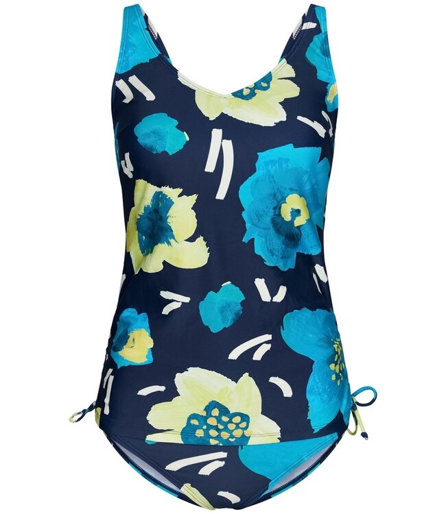 Pastunette Beach blauwe dames tankini set met bloemenprint en verstelbare bandjes 'floral blue blooms'