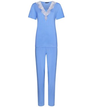 Pastunette Deluxe ladies short sleeve blue luxury  viscose -mix pyjama 'laced elegance'