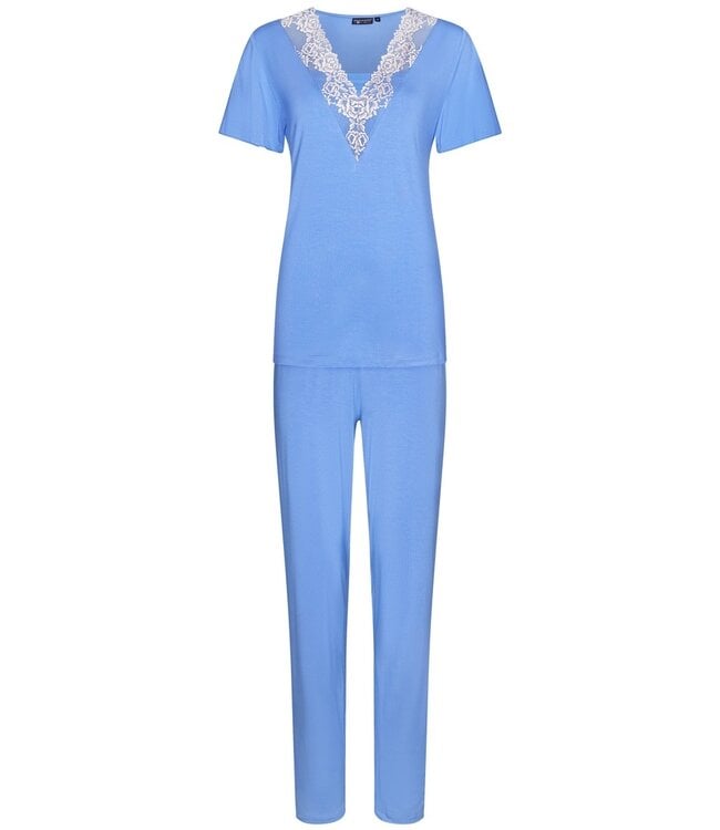 Pastunette Deluxe ladies short sleeve blue luxury  viscose -mix pyjama 'laced elegance'