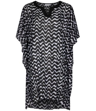 Pastunette Beach black lightweight see-through beach tunic 'monochrome waves'