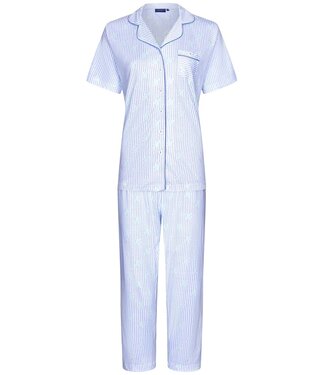 Pastunette ladies short sleeve organic cotton 3/4 pyjama with buttons 'flowery stripes'
