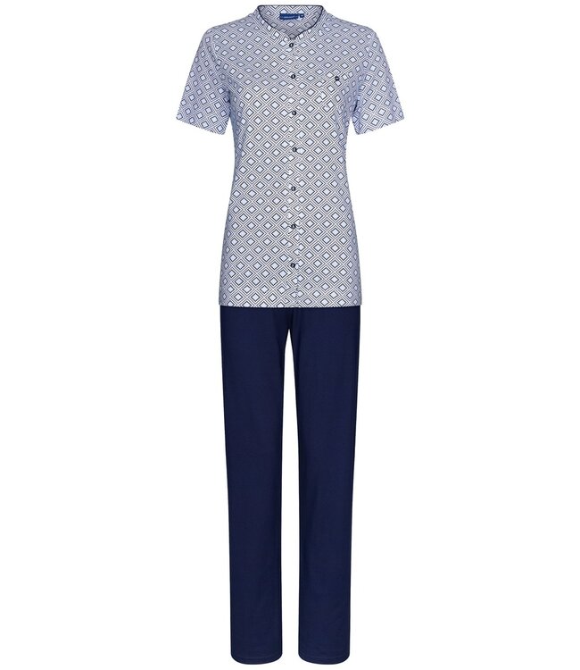 ladies short sleeve full button cotton pyjama set 'geometric diamond'