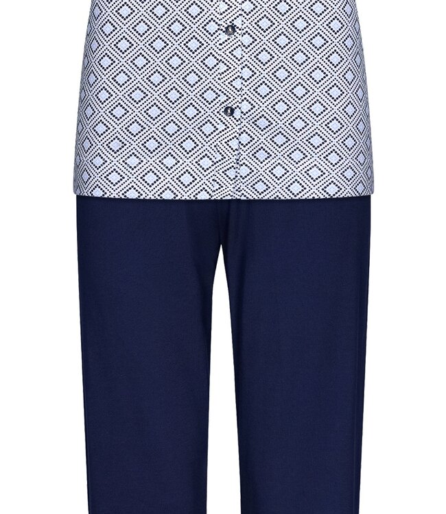 katoenen doorknoop damespyjama met korte mouwen 'geometrische diamant'