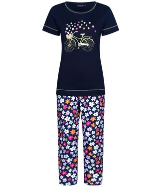 Rebelle dames pyjama van biologisch katoen met korte mouwen en capri broek 'forever bike flowers'