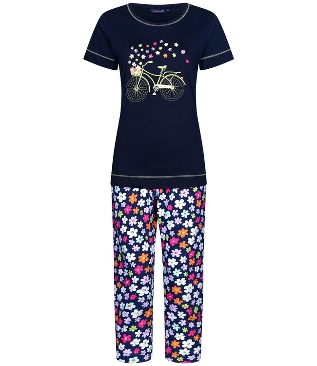 Rebelle dames pyjama van biologisch katoen met korte mouwen en capri broek 'forever bike flowers'