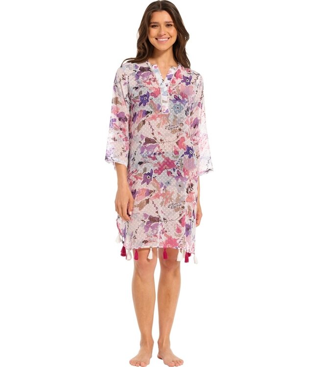 ladies lightweight 'see through' beach shirt with pretty tassels 'floral tassels'
