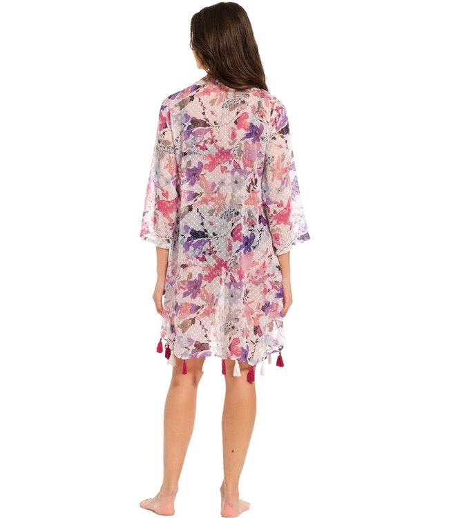 ladies lightweight 'see through' beach shirt with pretty tassels 'floral tassels'
