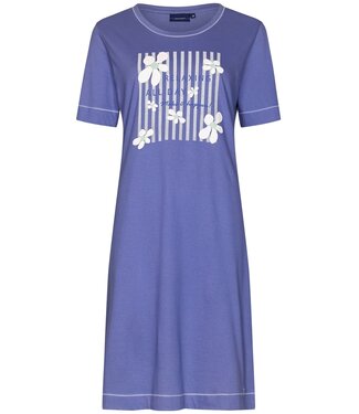 Pastunette ladies short sleeve organic cotton blue nightdress 'flowery stripes'