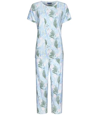 Pastunette dames pyjama van bamboe-elastan mix met korte mouwen en 3/4e capri broek 'outdoor life'