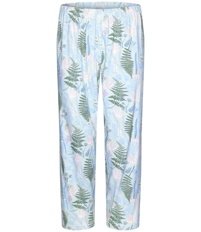 dames pyjama van bamboe-elastan mix met korte mouwen en 3/4e capri broek 'outdoor life'