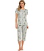 dames pyjama van bamboe-elastan mix met korte mouwen en 3/4e capri broek 'outdoor life'