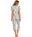 dames pyjama van bamboe-elastan mix met korte mouwen en 3/4e capri broek 'outdoor life'